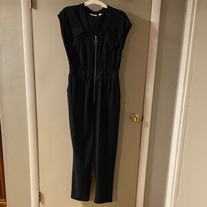 New York & Company Navy Blue Zipper Jumpsuit